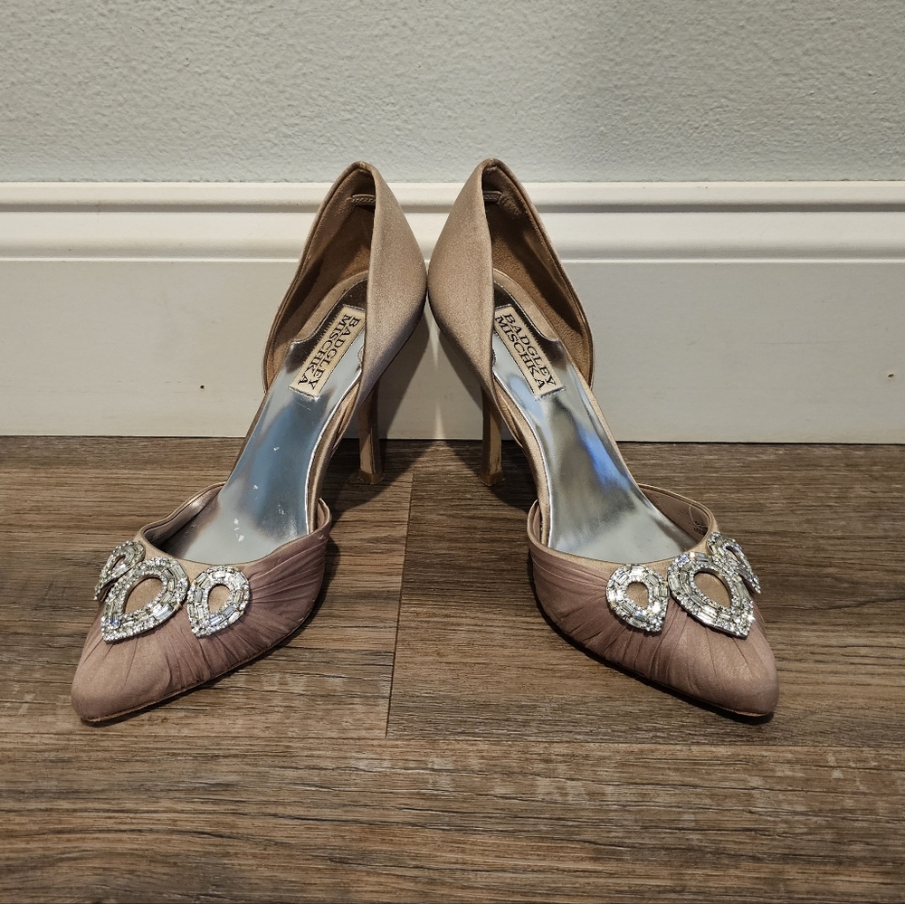 Badgley Mischka Satin Jeweled Heels